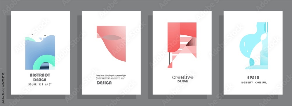Covers templates set with graphic geometric elements. Applicable for brochures, posters, covers and banners. Vector illustrations. Covers templates set with graphic geometric elements. Applicable for brochures, posters, covers and banners. Vector illustrations.
