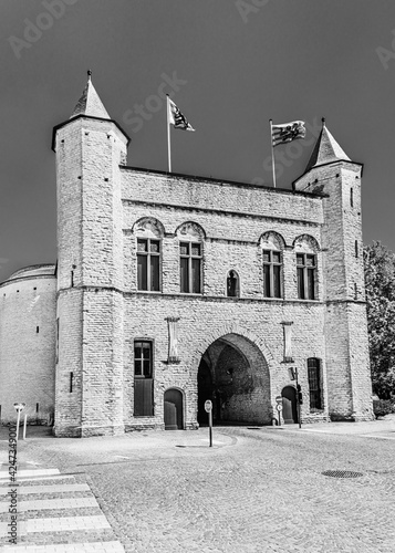 The Kruispoort medieval entry gate into Bruges, Belgium