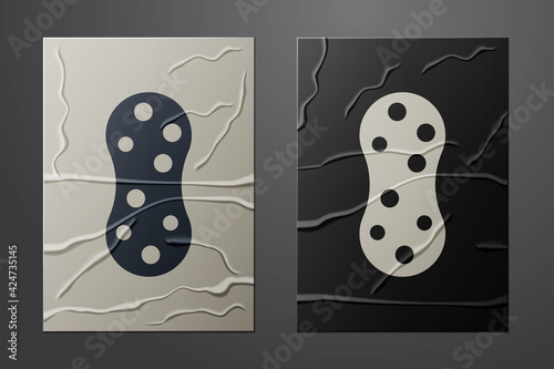 White Sponge with bubbles icon isolated on crumpled paper background. Wisp of bast for washing dishes. Cleaning service logo. Paper art style. Vector