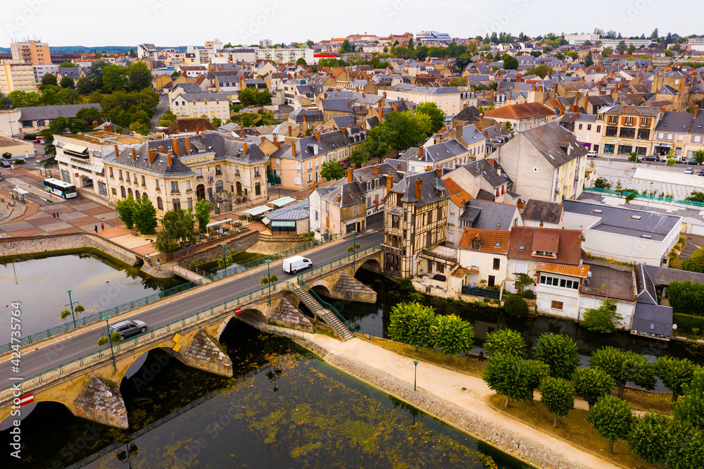 Fototapeta premium Panoramic aerial view of Vierzon in the Cher department. High quality photo