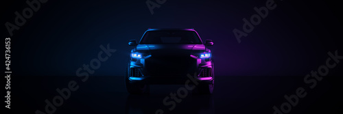 Sports car, studio setup on a dark background. 3d rendering 