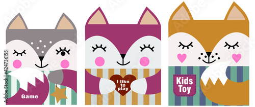 Cute fox in different colors. Square fox shape