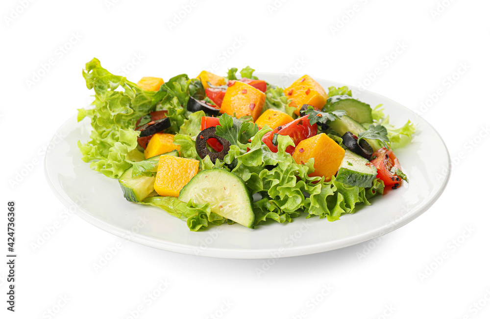 Plate of fresh salad with vegetables on white background Plate of fresh salad with vegetables on white background