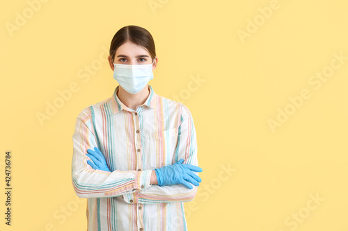 Young woman in medical mask...