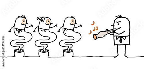 Cartoon Businessman Charming People with a Flute