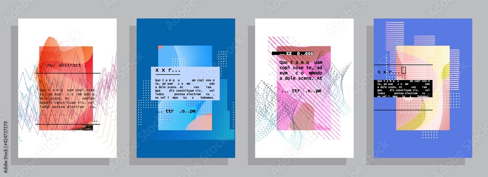 Naklejka premium Covers templates set with graphic geometric elements. Applicable for brochures, posters, covers and banners. Vector illustrations.