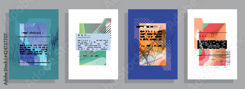 Covers templates set with graphic geometric elements. Applicable for brochures, posters, covers and banners. Vector illustrations.