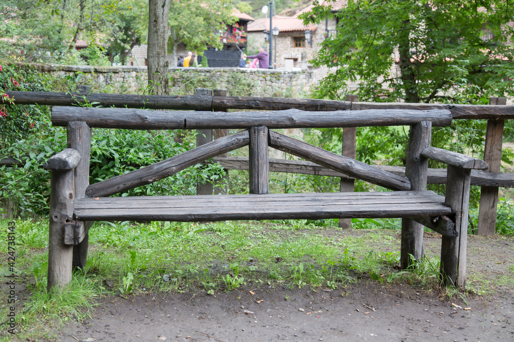 Wooden Bench in Barcena Mayor, Cantabria