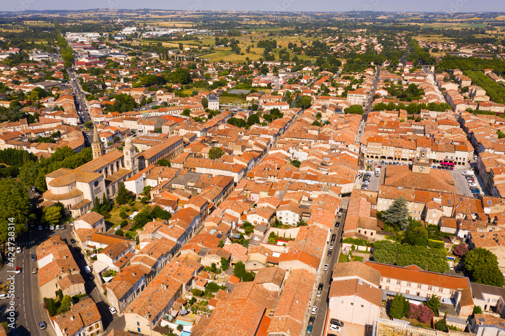 Aerial view of Revel commune in Haute-Garonne department, southwestern France