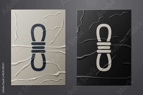White Climber rope icon isolated on crumpled paper background. Extreme sport. Sport equipment. Paper art style. Vector