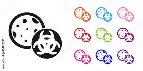 Black GMO icon isolated on white background. Genetically modified organism acronym. Dna food modification. Set icons colorful. Vector