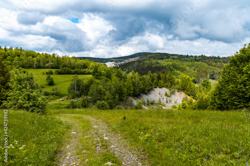 Long mountain trail with beautiful landscape in Rudawy Janowickie