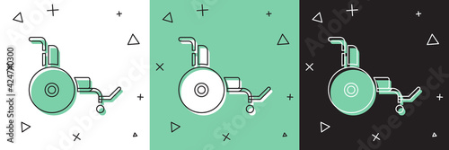 Set Wheelchair for disabled person icon isolated on white and green, black background. Vector