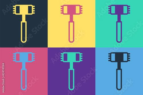 Pop art Kitchen hammer icon isolated on color background. Meat hammer. Vector