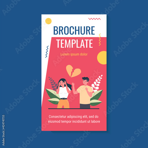 Heartbroken couple splitting up. Stressed upset man and crying woman separating flat vector illustration. Breakup, unhappy relationship concept for banner, website design or landing web page