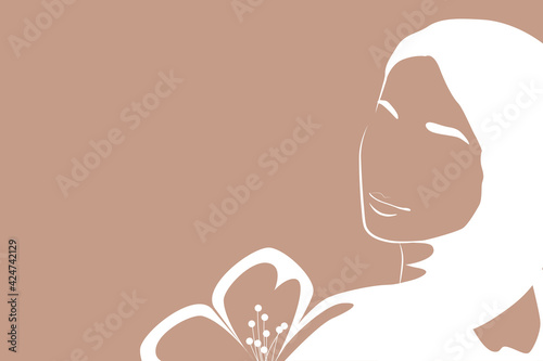 Modern, abstract, contour portrait of a woman. Editable vector template in flat style.

