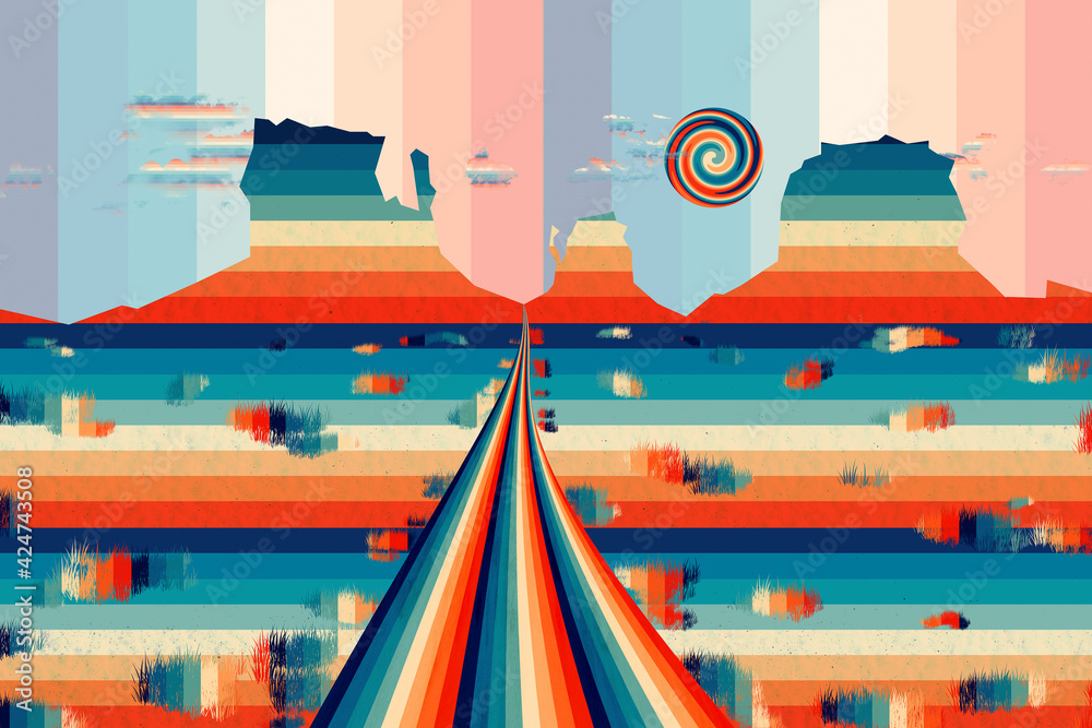 Monument valley design with colorful stripes