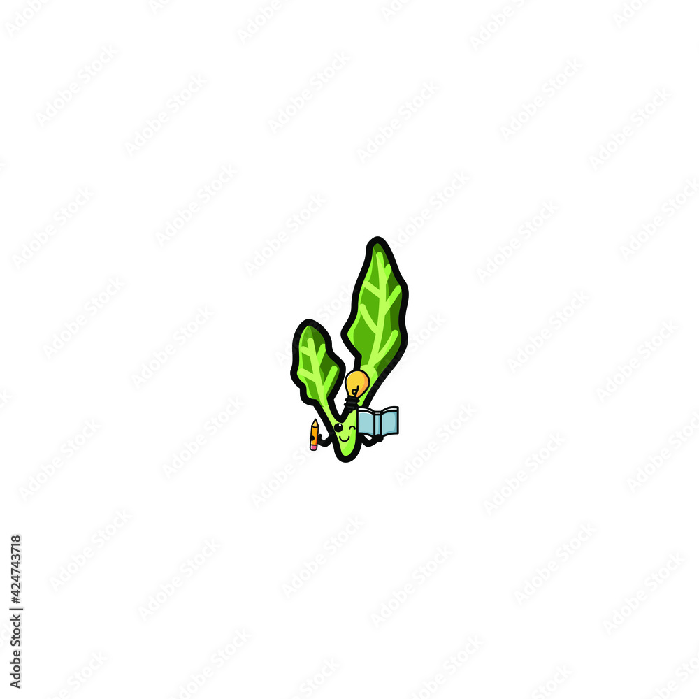 Cute Kale Cartoon Character Vector Illustration Design. Outline, Cute, Funny Style. Recomended For Children Book, Cover Book, And Other. Cute Kale Cartoon Character Vector Illustration Design. Outline, Cute, Funny Style. Recomended For Children Book, Cover Book, And Other.