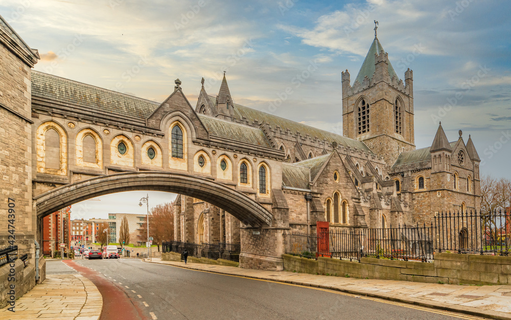 Fototapeta premium Beautiful scene daylight Dublin Ireland capital landscape city urban area old town Christ Church