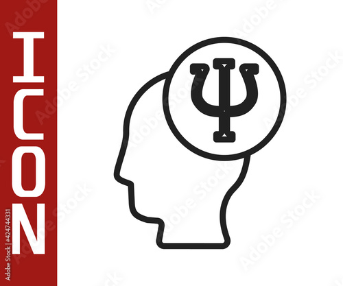 Black line Psychology icon isolated on white background. Psi symbol. Mental health concept, psychoanalysis analysis and psychotherapy. Vector
