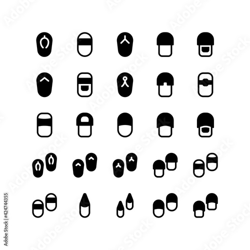 Set of sandal footwear slipper glyph style icon and illustration