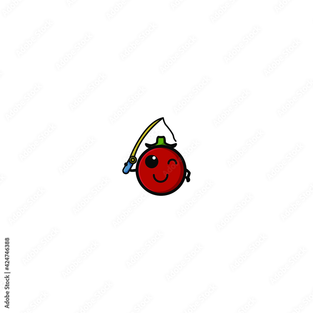 Fototapeta premium Cute Tomato Cartoon Character Vector Illustration Design. Outline, Cute, Funny Style. Recomended For Children Book, Cover Book, And Other.