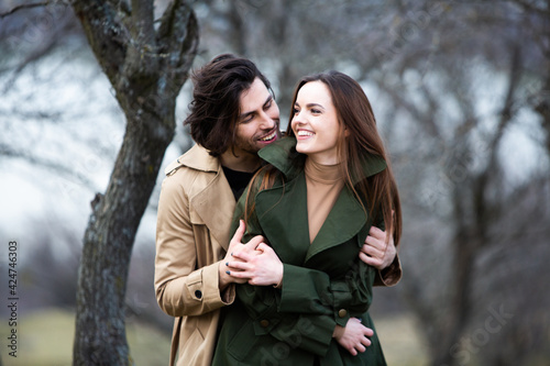 Beautiful sensual portrait of young stylish couple in love.Image of adorable brunette couple in love. Happy family. © romeof