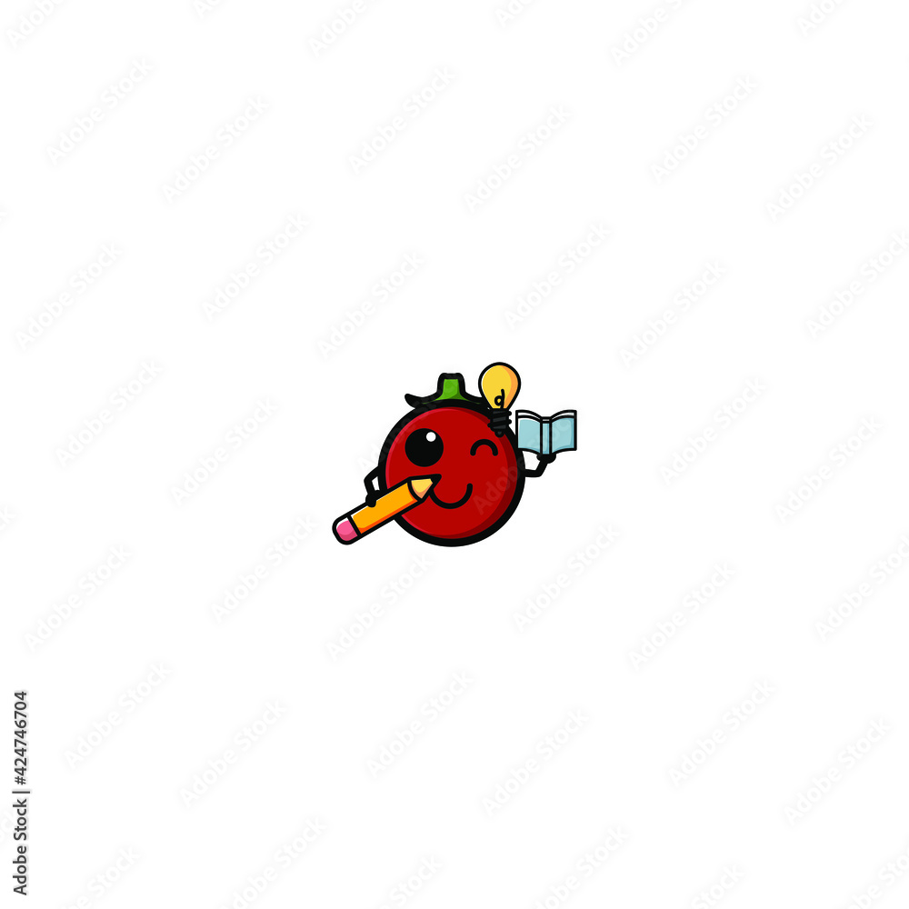 Fototapeta premium Cute Tomato Cartoon Character Vector Illustration Design. Outline, Cute, Funny Style. Recomended For Children Book, Cover Book, And Other.