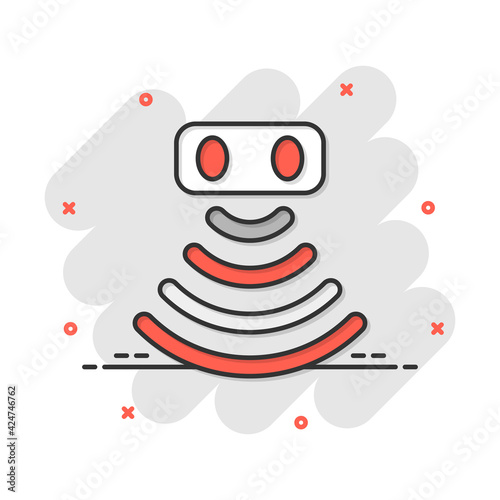 Motion sensor icon in comic style. Sensor waves vector cartoon illustration pictogram. Security connection business concept splash effect.