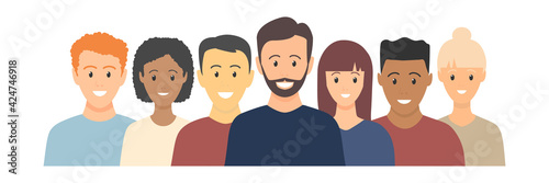 Multicultural smiling people team set. Human communications and relationship concept. Flat design people characters. Diverse happy business men and women avatar icon. Vector isolated on white