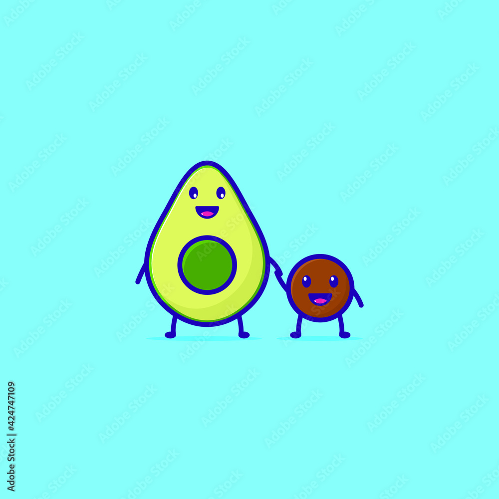 Naklejka premium Cute Avocado Cartoon Character Vector Illustration Design. Outline, Cute, Funny Style. Recomended For Children Book, Cover Book, And Other.