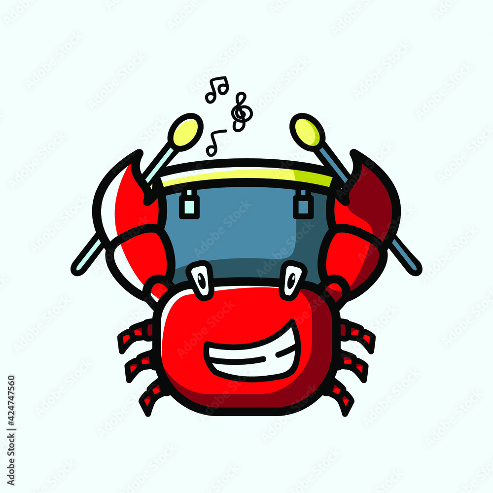 Naklejka premium Cute Crab Music Cartoon Character Vector Illustration Design. Outline, Cute, Funny Style. Recomended For Children Book, Cover Book, And Other.