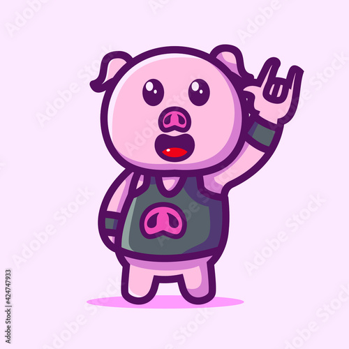 Cute Pig Cartoon Character Vector Illustration Design. Outline, Cute, Funny Style. Recomended For Children Book, Cover Book, And Other.