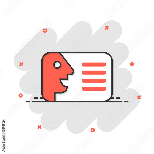 Id card icon in comic style. Identity badge vector cartoon illustration pictogram. Access cardholder people business concept splash effect.