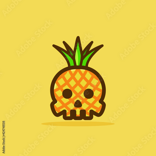 Cute Pineapple Cartoon Character Vector Illustration Design. Outline, Cute, Funny Style. Recomended For Children Book, Cover Book, And Other.