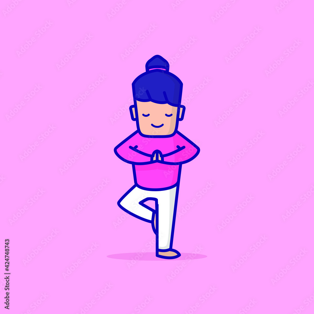 Cute Yoga Cartoon Character Vector Illustration Design. Outline, Cute, Funny Style. Recomended For Children Book, Cover Book, And Other.