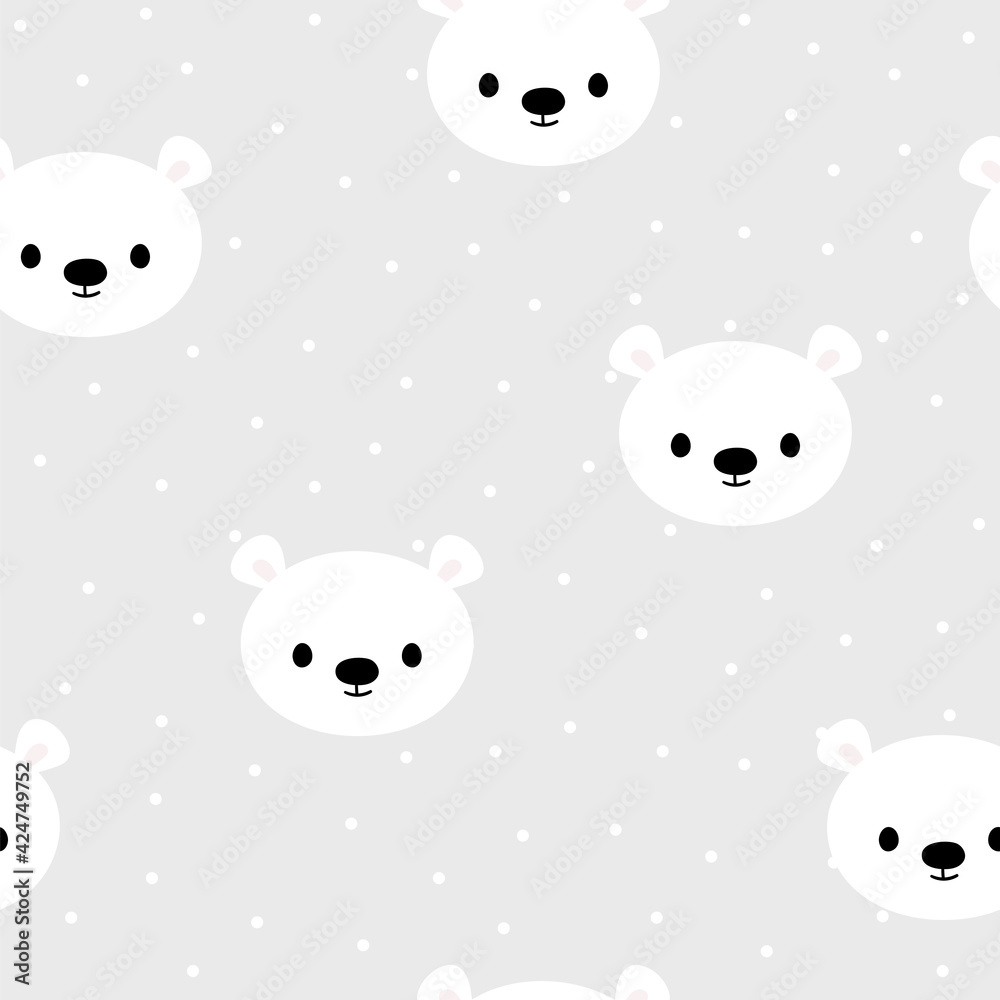 Seamless pattern with cartoon white bears for kids. Abstract art print. Hand drawn background with cute animals Seamless pattern with cartoon white bears for kids. Abstract art print. Hand drawn background with cute animals