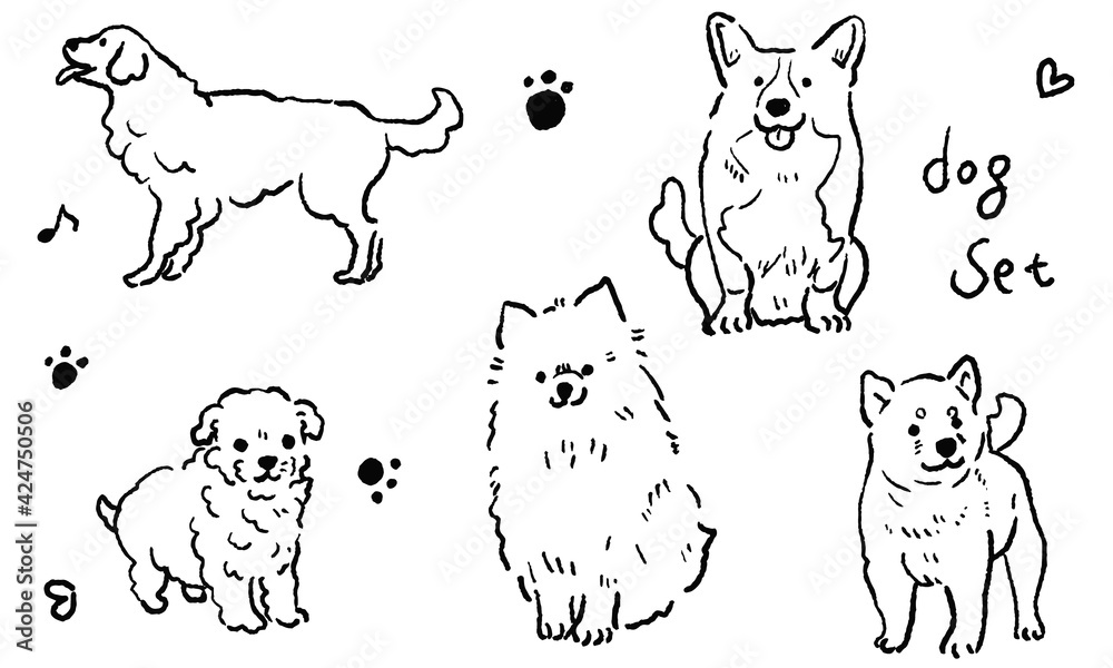 Dog hand drawn line art set Dog hand drawn line art set