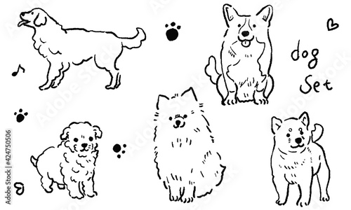 Dog hand drawn line art set
