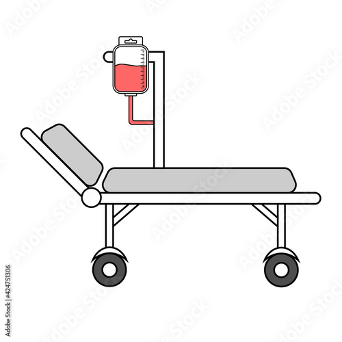 Hospital bed with medical equipments, intensive care, resuscitation