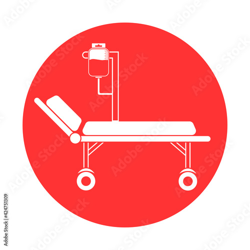 Hospital bed with medical equipments, intensive care, resuscitation
