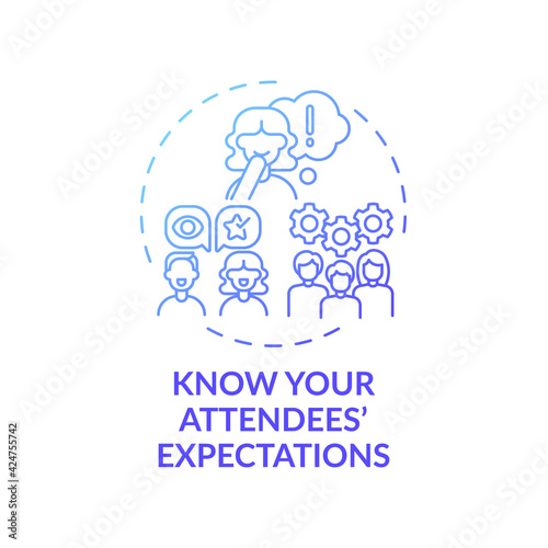 Knowing attendees expectations concept icon. VE marketing idea thin line illustration. Wow factor. Providing full satisfaction. Quality service. Vector isolated outline RGB color drawing