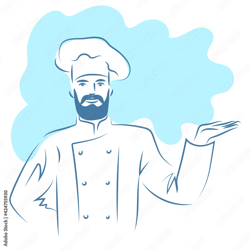 Chef cook line drawing. Simple outline illustration for restaurant, cuisine, recipes. Isolated on white. Chef cook line drawing. Simple outline illustration for restaurant, cuisine, recipes. Isolated on white.