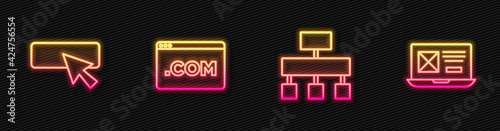 Set line Site map, UI or UX design, and . Glowing neon icon. Vector