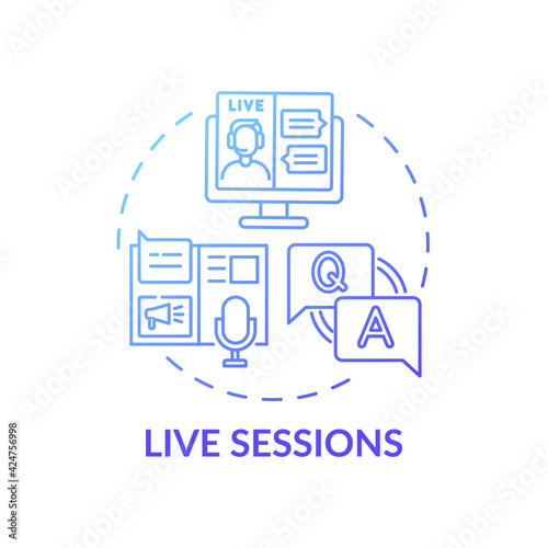 Live sessions concept icon. Virtual event content idea thin line illustration. Interaction with virtual audience. Collaborative activities. Live stream. Vector isolated outline RGB color drawing