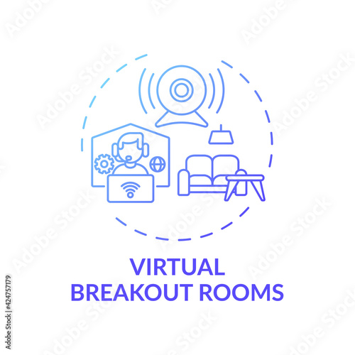 Virtual breakout rooms concept icon. VE success tip idea thin line illustration. Team collaboration, cooperation and discussions. Employee engagement. Vector isolated outline RGB color drawing