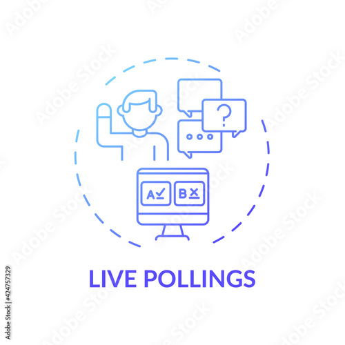 Live pollings concept icon. Virtual events success tip idea thin line illustration. Suggesting multiple choice answers. Poll creation. Participants voting. Vector isolated outline RGB color drawing