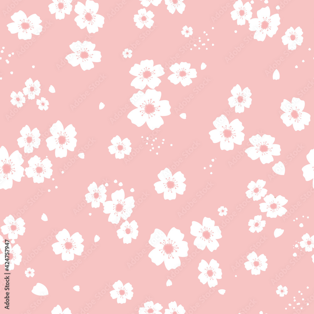 Seamless pattern with Japanese cherry blossoms. Delicate floral spring, summer ornament. Vector graphics.