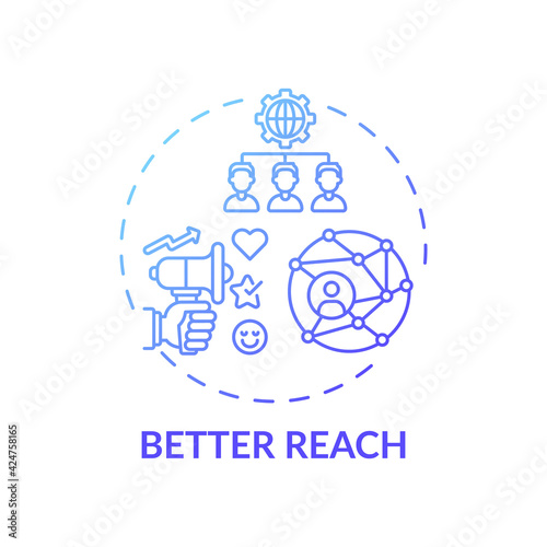 Better reach concept icon. Hybrid event benefit idea thin line illustration. Physical and virtual gathering mix. Driving growth. Event strategy. Vector isolated outline RGB color drawing