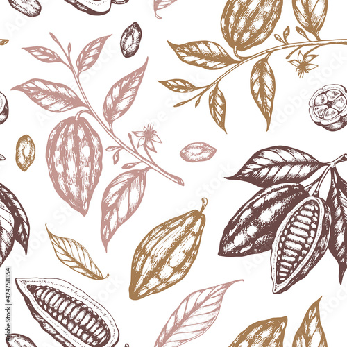 Seamless pattern with cocoa beans